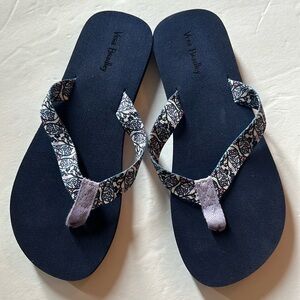 Vera Bradley Navy Flip Flop Sandals with Patterned Straps